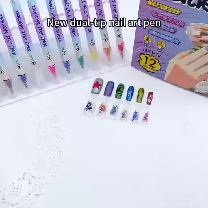 Dual-Tip Nail Art Markers 24-Piece Set, 12 Metallic and 12 Dopamine Color Acrylic Paint Pens for Graffiti-Inspired DIY Manicure Designs at Home or Salon