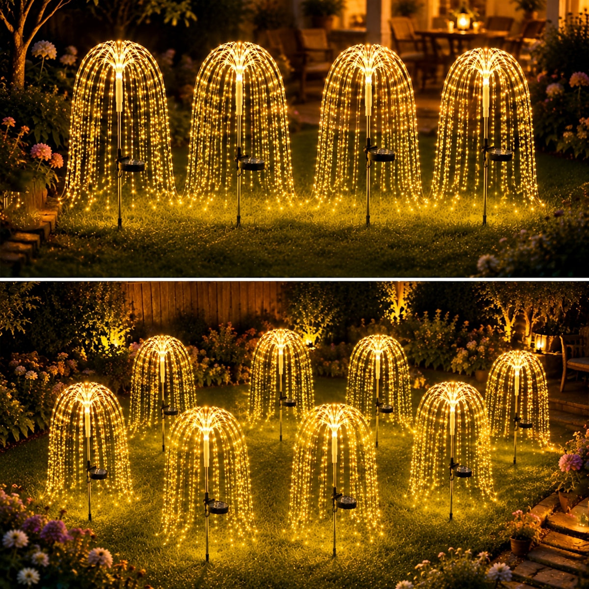 Solar Willow Branch Lights, 2-Piece LED Garden Decor with 100 LEDs and 8 Twinkling Modes for Patios, Courtyards, Pathways, Weddings and Holiday Displays