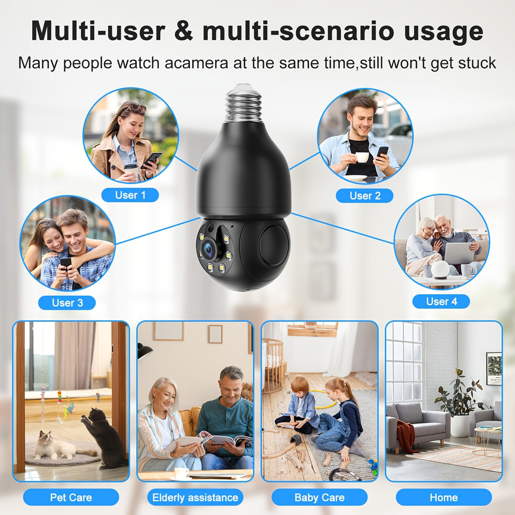 5MP Indoor Pet Monitoring Bulb Camera with Pan-Tilt Viewing, Color Night Vision, Motion Alerts and Two-Way Voice in One, Two or Four Camera Options
