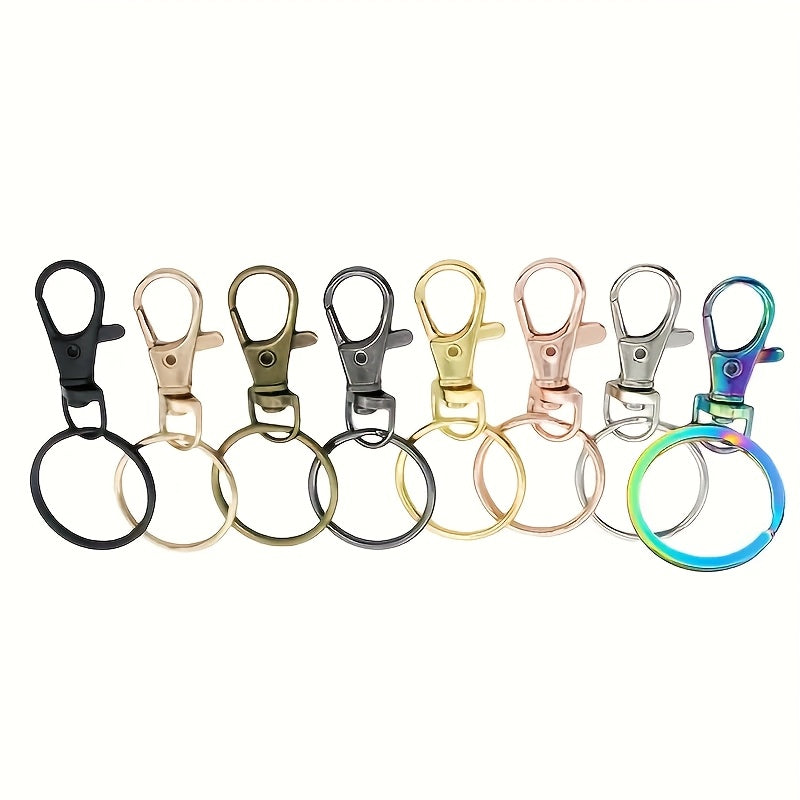 Keychain Hardware Kit 100 Pieces, Random Multicolor Set with 50 Swivel Keychains and 50 Metal Lobster Hooks for DIY Lanyards and Backpack Charms