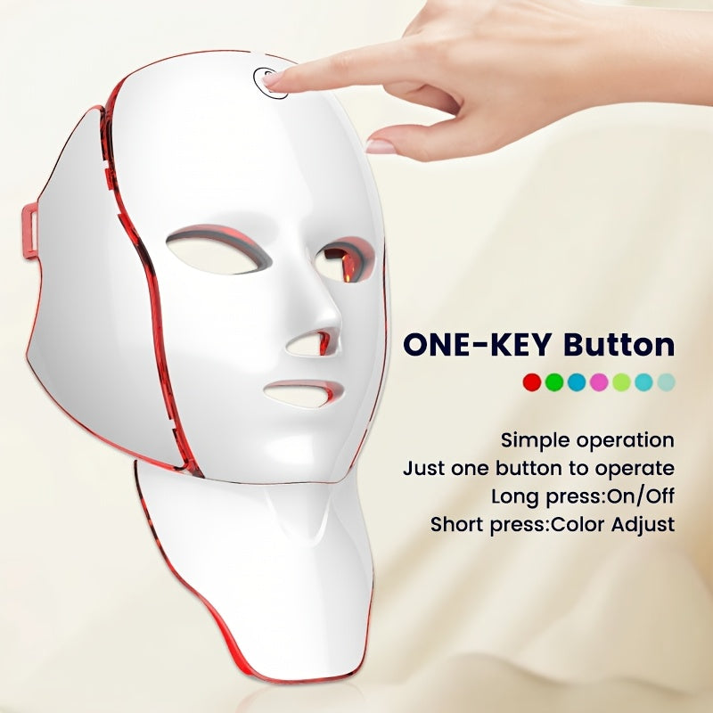 LED Light Therapy Face Mask, 7-Color Photon Facial & Neck Care Device, USB Rechargeable Skin Care Mask for Redness, Acne-Prone & Aging Skin, Home Spa Beauty Treatment, Valentine's Day Christmas Gift