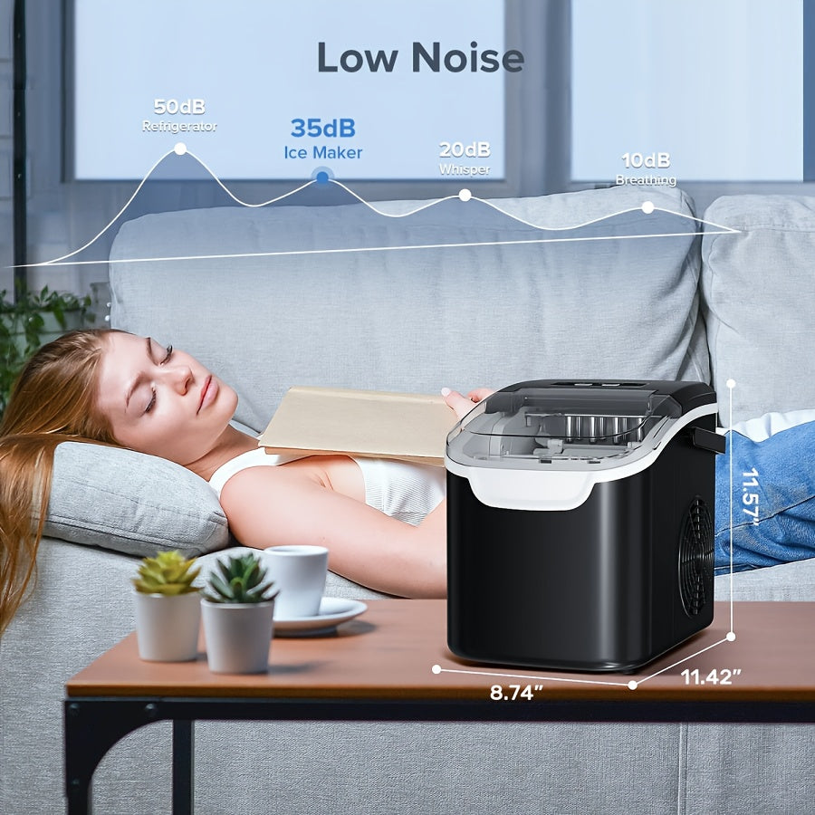 Countertop Bullet Ice Maker in Black, Self-Cleaning Ice Machine with Basket and Scoop for Home Drinks, Listed 9 Cubes in 6 Minutes and 26.5lb Daily Output