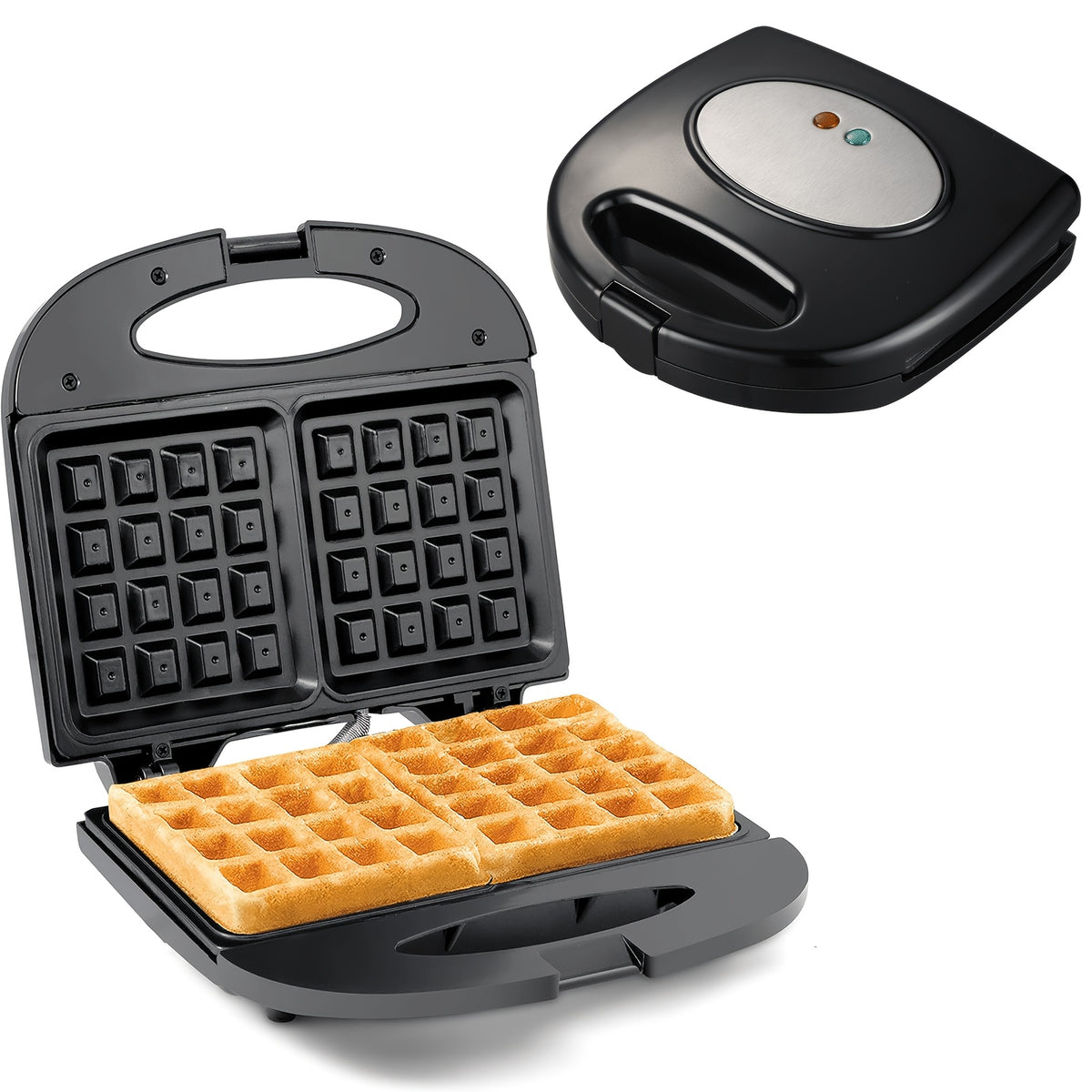 Belgian Waffle Maker by TESSLUX, 750W 2-Slice Nonstick Waffle Iron with Dual LED Indicators, Locking Handle and Upright Storage for Home Breakfasts