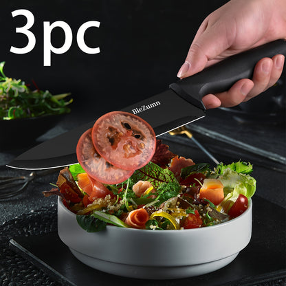 BieZumn Kitchen Knife Set with Black 3-Piece or 14-Piece Options for Everyday Home Cooking, Fruit Preparation and Meal Prep, Multi-Purpose Kitchen Cutlery Selection