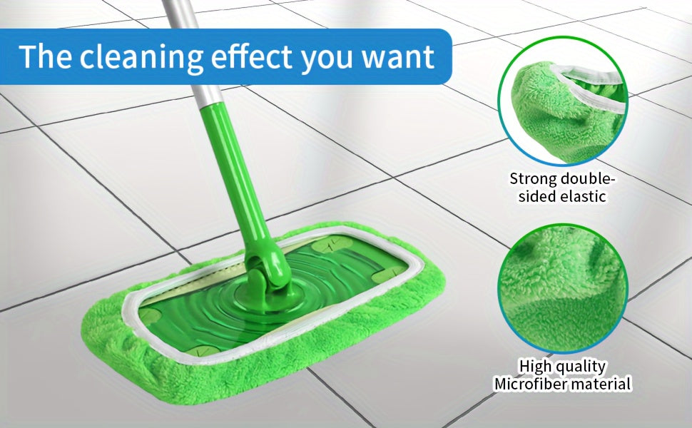 Reusable Microfiber Mop Pads in Green, 15 Washable Cleaning Cloths for Dry Sweeping and Wet Mopping with Listed Swiffer Sweeper Compatibility, Mop Not Included