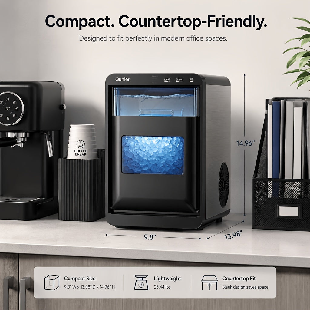 Chewable Pellet Ice Maker by Qunler, Self-Cleaning Countertop Nugget Ice Machine with 35LBS, 44LBS or 35LBS Mini Options for Coffee and Home Bar Drinks