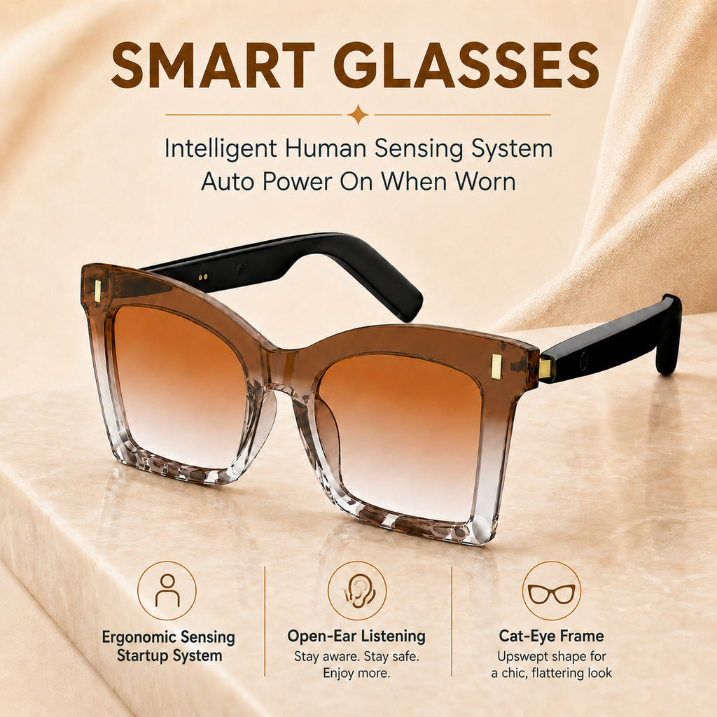 Cat Eye Smart Glasses for Women, SM02 Wireless Audio Eyewear with Listed Bluetooth 6.0, Wear Sensor and Automatic Connection Feature for Everyday Listening