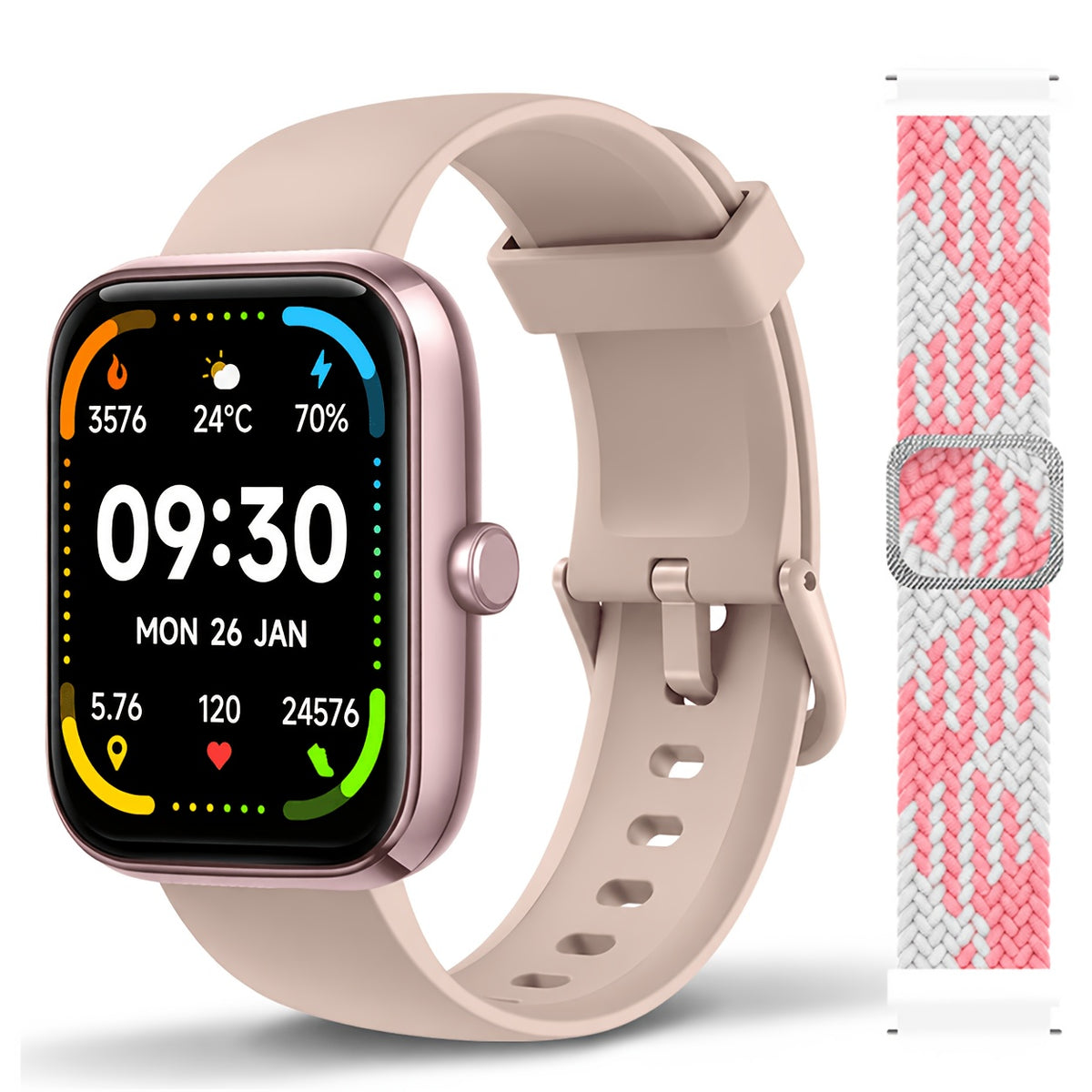 FUVEHA Alexa Smartwatch in Upgraded White with Listed 1.8-Inch HD Full Touchscreen, Call Functions, Message Notifications and 100+ Sports Modes for Adults