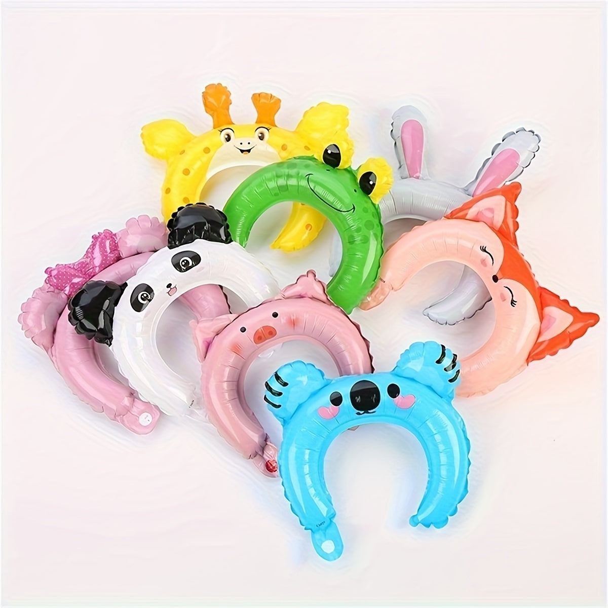 Zoo Animal Inflatable Headbands, 50-Piece Assortment with 10 Listed Styles for Safari and Jungle Birthday Party Favors, Balloon Hair Hoop Decorations