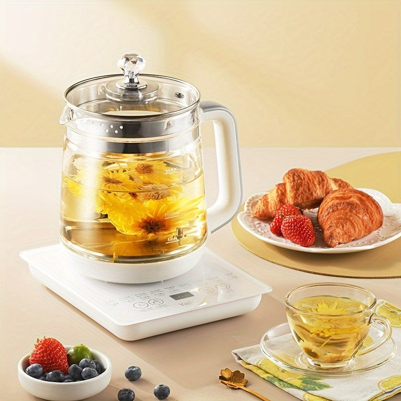 18 Smart Functions Glass Health Kettle, 1.8L/60.87Oz Electric Tea Kettle with Infuser, Removable Filter and Egg Steamer, Multifunctional Kettle for Boiling Water, Coffee, Porridge, Soup, Stew and Slow Cooking, US Plug