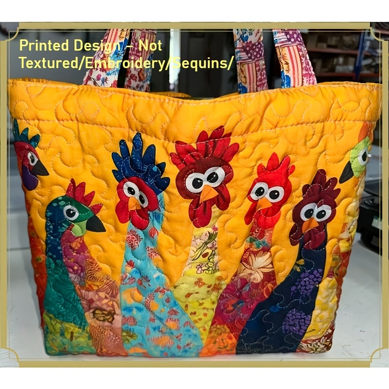 Quilted Tote Bag with Animal Design Print, Unisex Casual Everyday Carry in Three Size Options for Books, Personal Belongings and Daily Outings