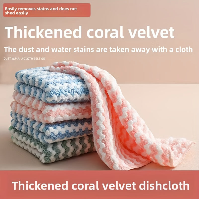Striped Microfiber Kitchen Towels, Ten-Piece Square Dish Cloth Pack with Hand-Wash-Only Care and Any Color Selection for Everyday Dish and Countertop Cleanup