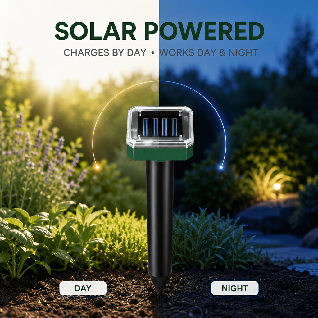 Solar Garden Rodent Repeller with Listed Sound and Vibration Functions, Outdoor Yard Deterrent in Round, Hexagonal and Multi-Pack Options for Lawn Care