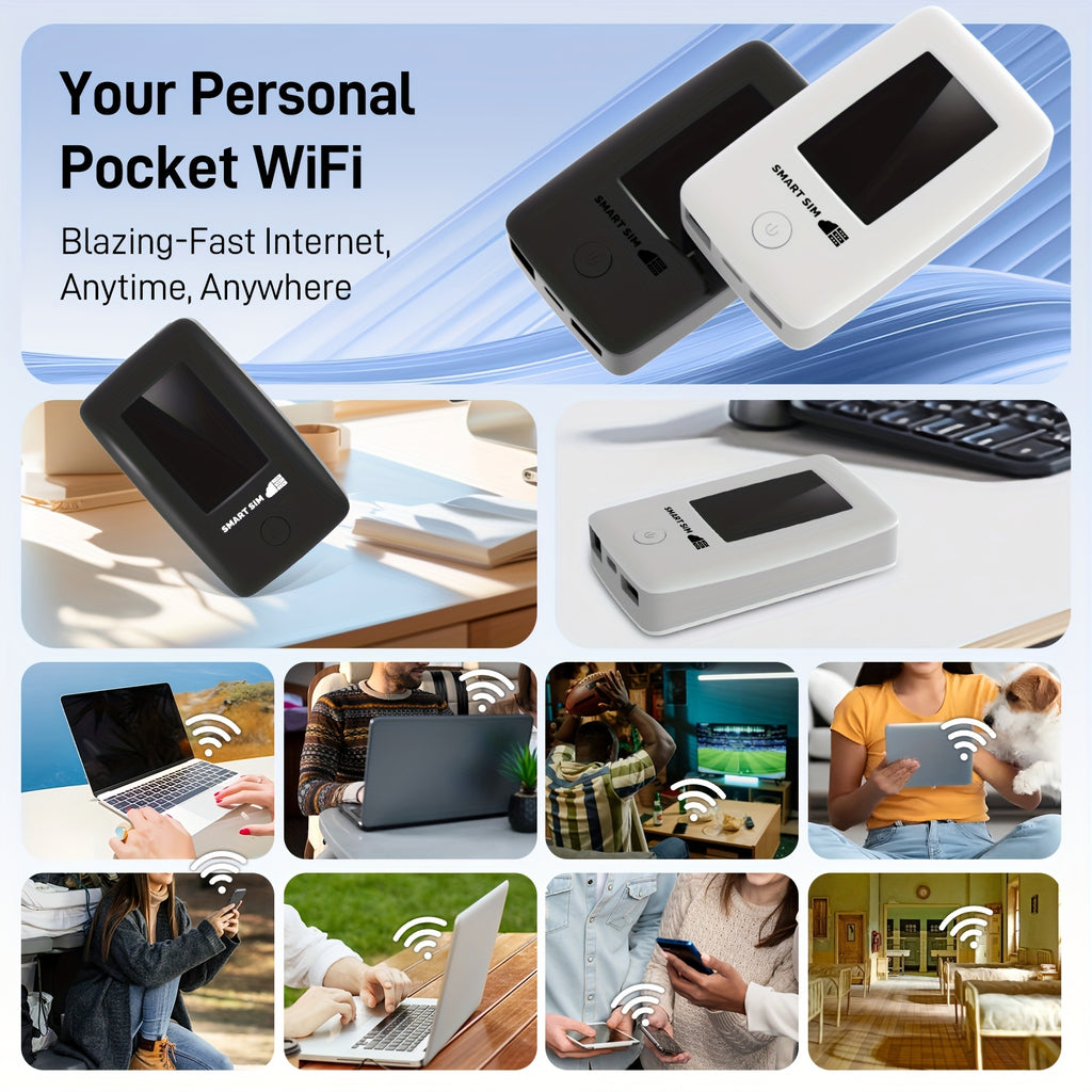 4G LTE Portable WiFi Hotspot with Listed 6000mAh Battery, Upgraded Device or 12GB 180-Day Prepaid SIM Option Labels for Compatible Mobile Internet Plans