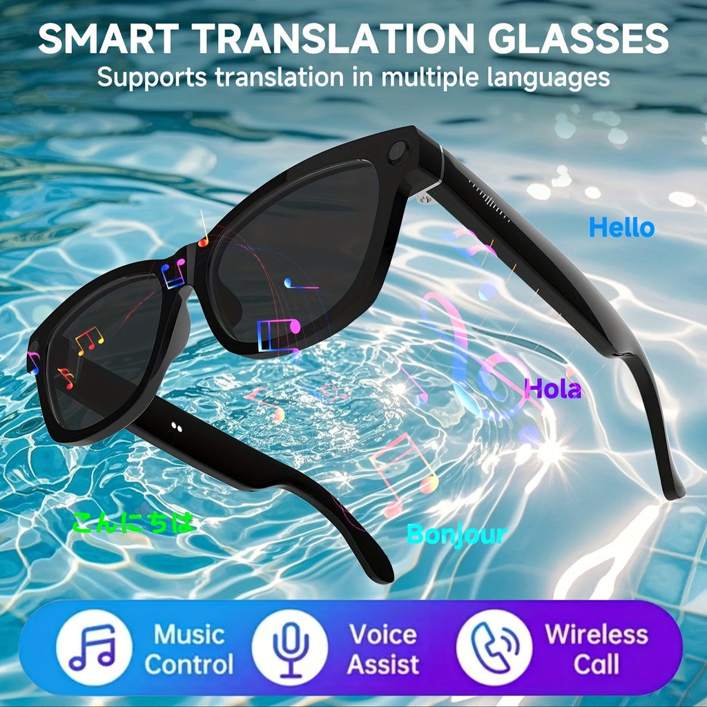 AI Camera Glasses in Black with Photochromic Lens Option, Listed 8MP Camera, 320mAh Battery, Touch-Control Audio, Calls and Translation for Travel and Work