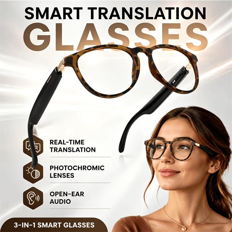2026 Smart Translation Glasses with Real-Time Video Translation in 160+ Languages, Voice/Speech Translator, App-Controlled Photochromic Suitable for Men & Women, for Cycling, Office, Travel, Gift Device