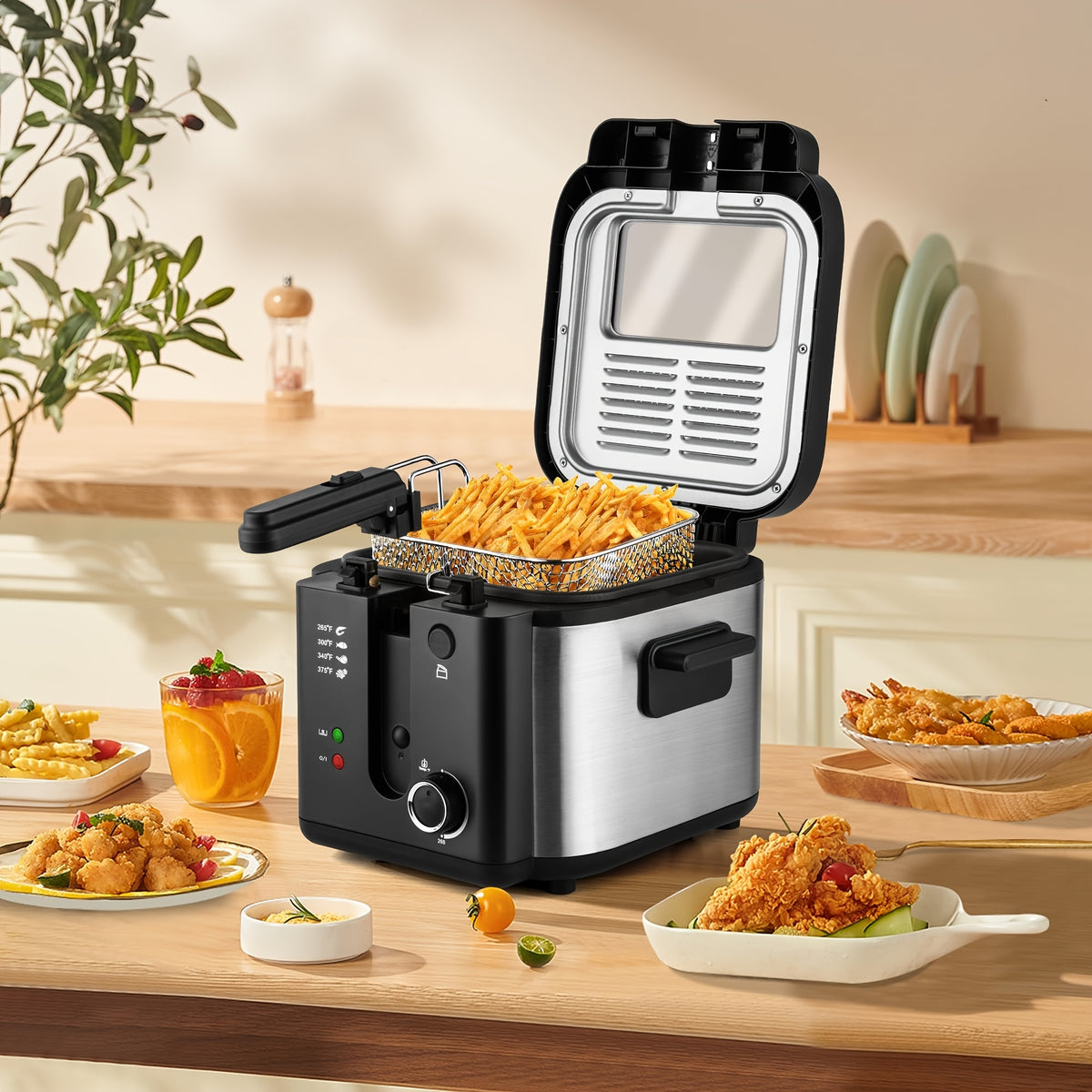 Electric Deep Fryer with Basket, 1500W Countertop Fryer, Adjustable Temperature Control, Viewing Window Lid, Non-Stick Detachable Parts, Easy Clean, 1.5L to 5L Sizes, Father's Day Gift