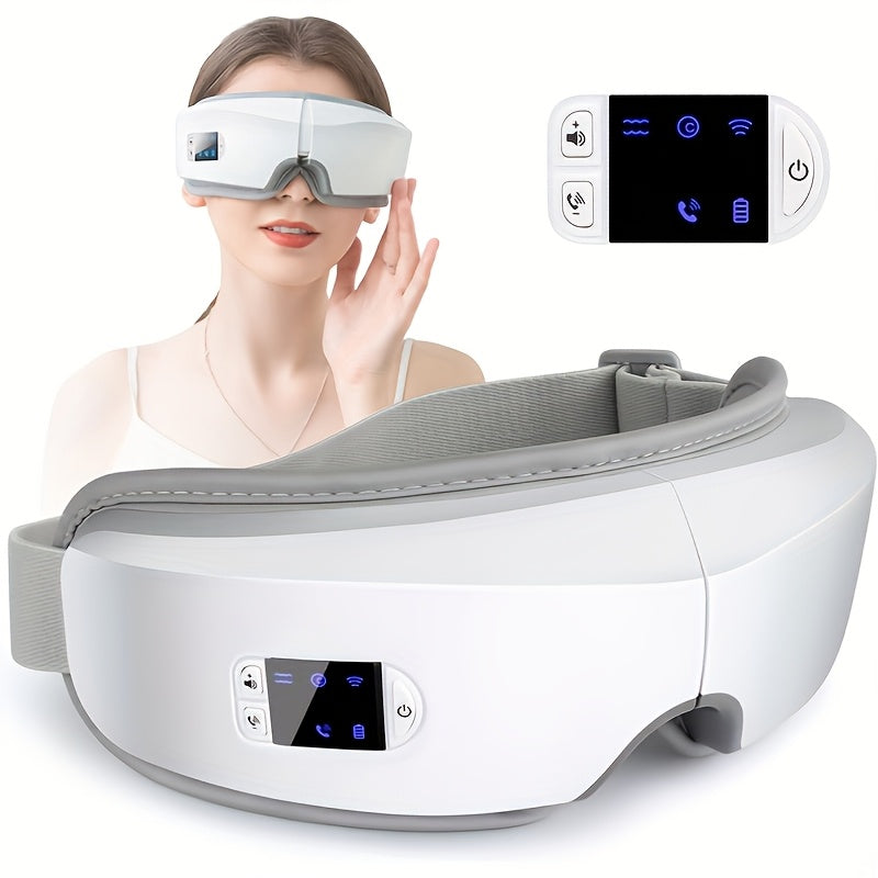 Heated Eye Massager with Air Pressure and Vibration, Portable 4D Massage Device with Music, Multiple Modes and LED Display for Home Relaxation