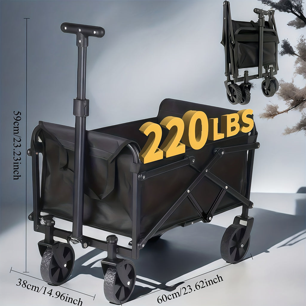 Foldable Utility Cart with Detachable 600D Oxford Fabric and Four Wheels, Alloy Steel Frame Wagon Models for Camping Supplies, Garden Gear and Grocery Transport