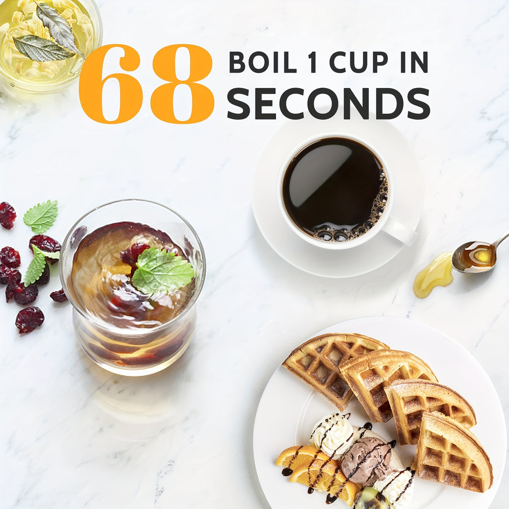 Blue LED Glass Electric Kettle with Listed 1.7L Capacity and 1200W Heating, Angled Pouring Spout, Auto-Shutoff and Boil-Dry Protection for Tea and Hot Water