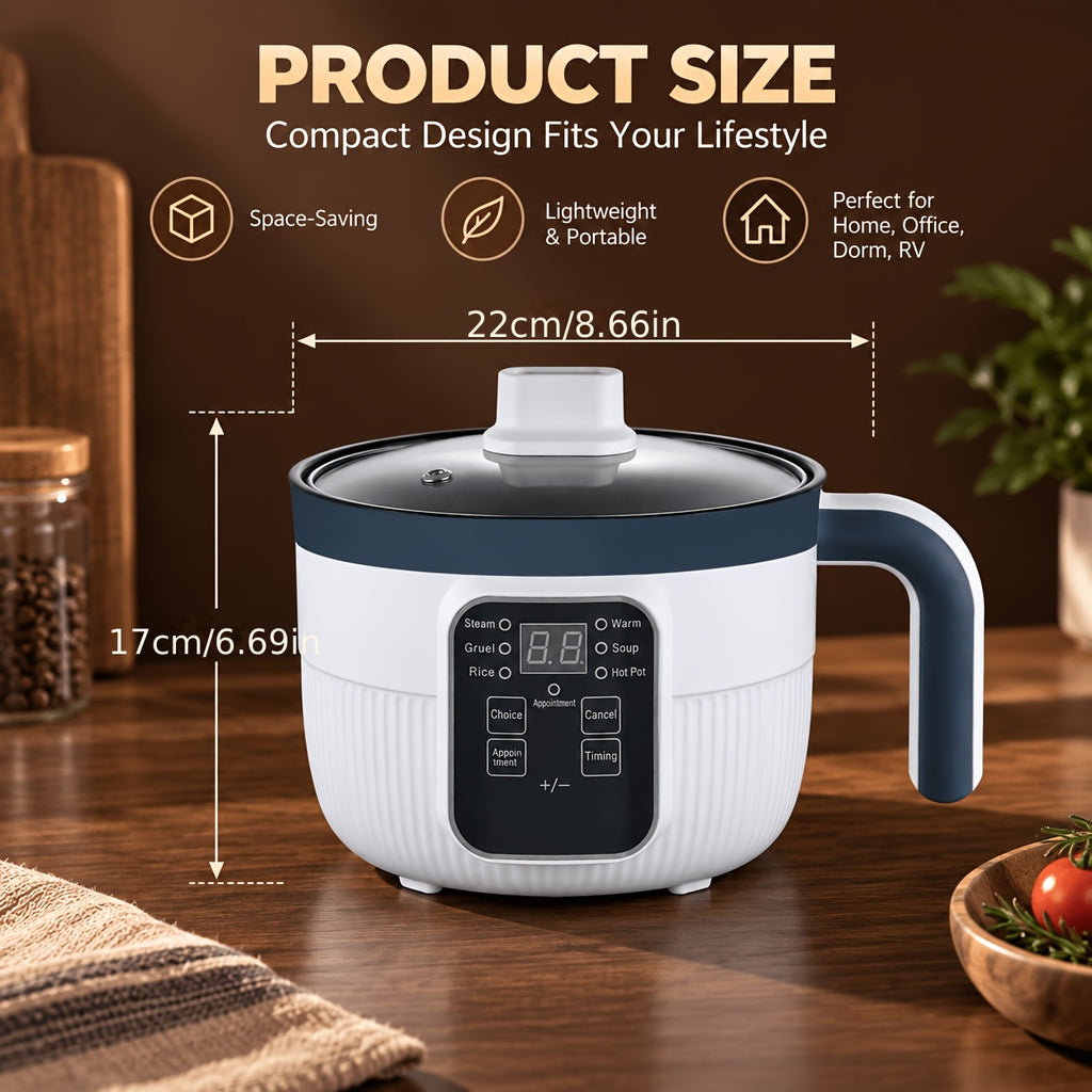 Mini Electric Cooking Pot with Listed Six Modes, White Single- or Double-Layer Options for Steaming, Rice, Soup and Pasta in Small Household Kitchens