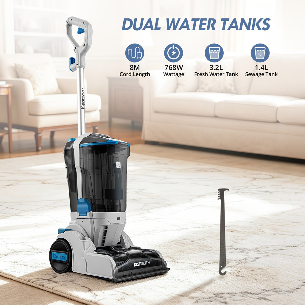 Carpet Cleaner Machine KW4010 with 18kPa Suction, Dual Powered Brush Rolls, 108.2oz Clean and 47.34oz Dirty Water Tanks, 25ft Cord for Rugs and Upholstery