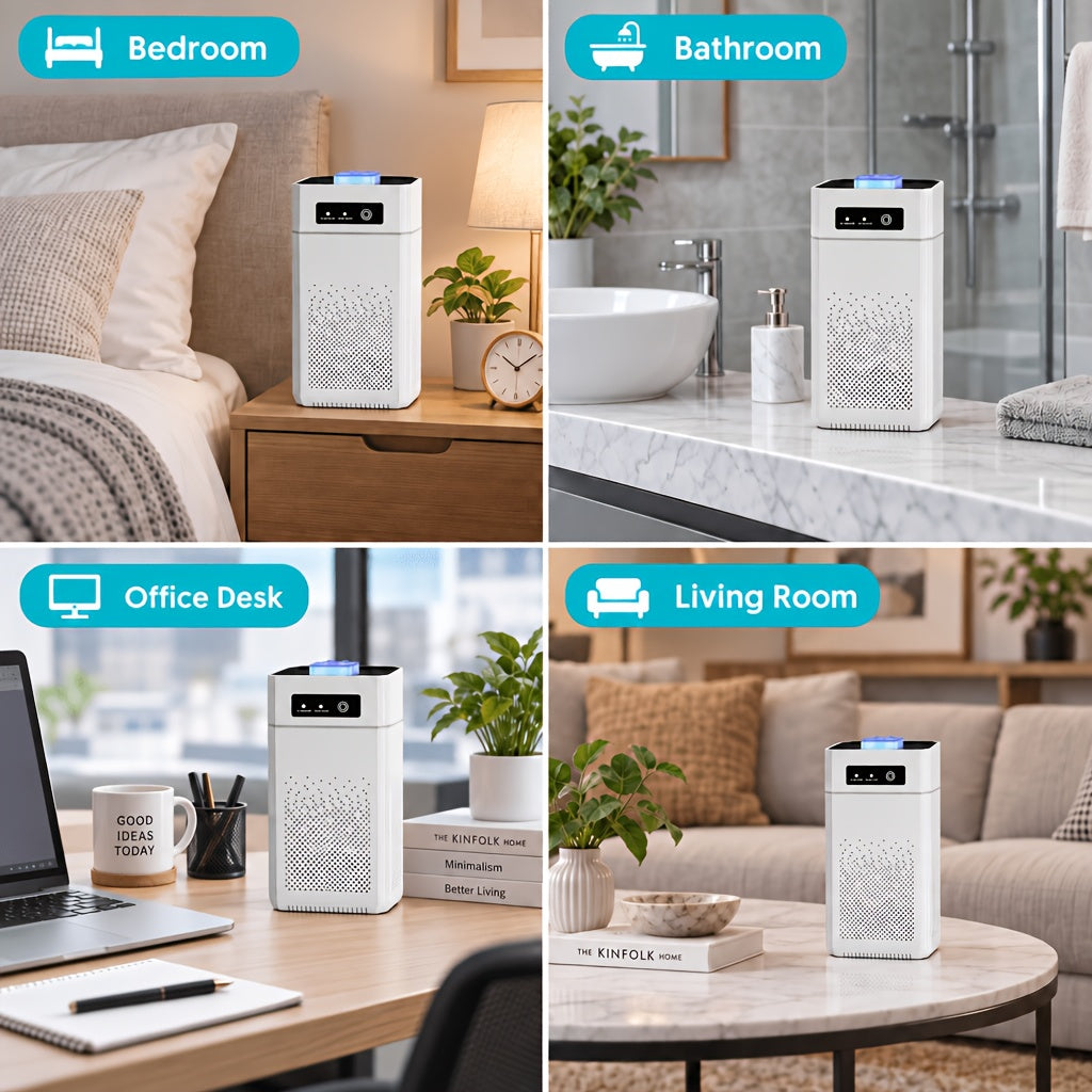 Portable USB Air Purifier in White with Listed H13 True HEPA and Activated Carbon Filters, Small-Space Air Cleaner for Bedroom and Home Office Placement