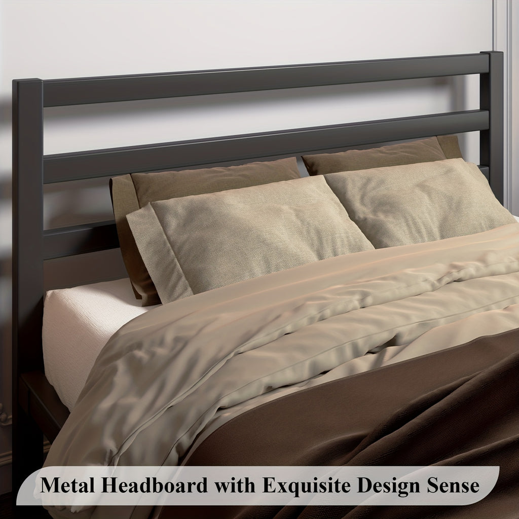 Metal Slat Platform Bed Frame with Slatted Headboard and Under-Bed Storage Space, No Box Spring Needed, Black or White in Twin, Full, Queen and King