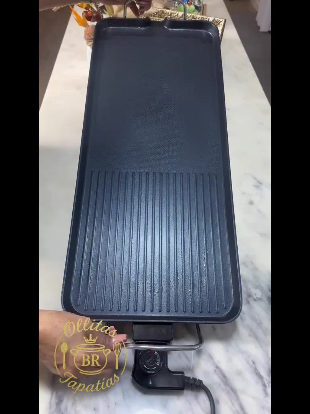 Electric Grill with Nonstick Roasting Surface, Adjustable Temperature and Listed Drip Tray, Extended-Length, Medium or Large Options for Family Meals