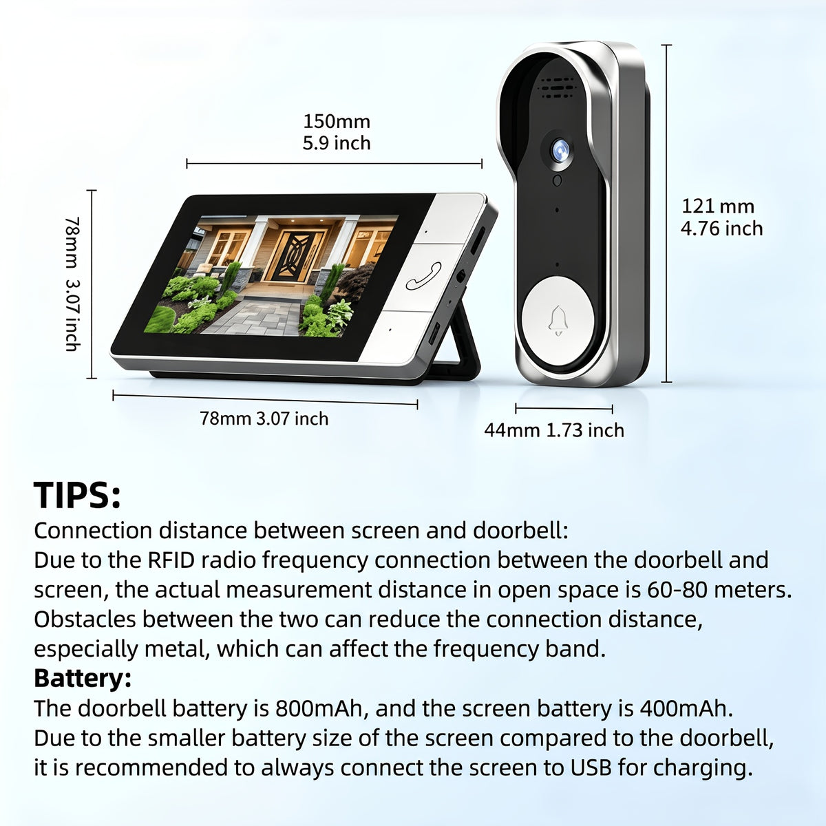 1080P Upgraded Wireless Video Doorbell, No Wi-Fi Required, 4.3" Display, 2.4G Wireless Signal, Full Body View, No Monthly Fees, Two-Way Talk, Indoor Chime, Rechargeable Battery, Motion Detection, Auto Capture, Free Cloud And TF Card Storage