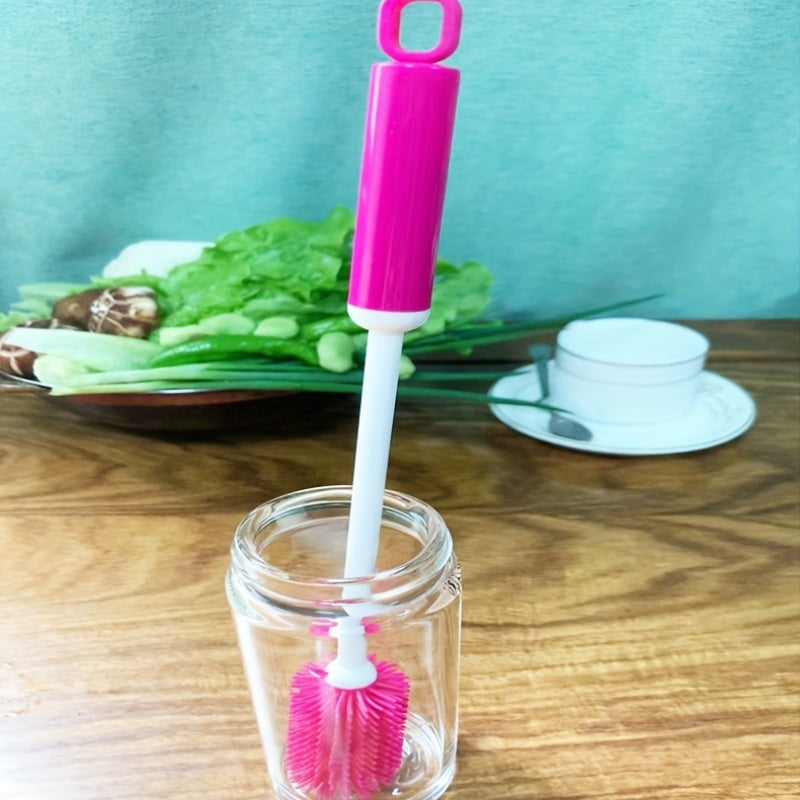 Long Handle Bottle Cleaning Brush with Listed 360-Degree Rotating Design, Reusable Manual Cup and Container Scrubber with PC Handle in Four Colors