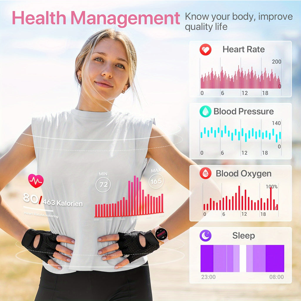 Pink Calling Smartwatch for Women with 1.39-Inch Full Touchscreen, Message Alerts, Step Distance and Calorie Tracking, 100+ Sports Modes for iPhone and Android