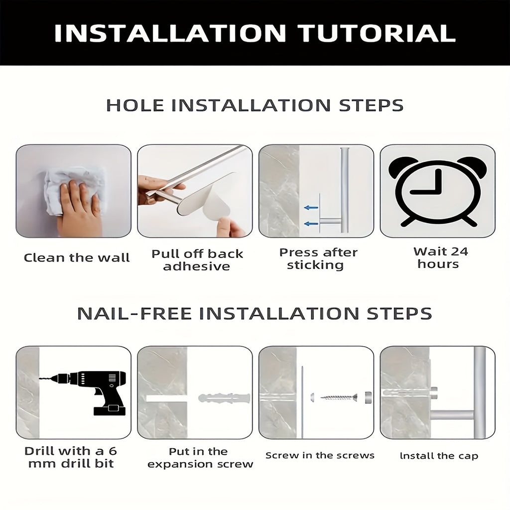 Self-Adhesive Paper Towel Holder in Stainless Steel, Single No-Drill Wall-Mounted Roll Organizer in Silvery or Black for Kitchen and Bathroom Storage
