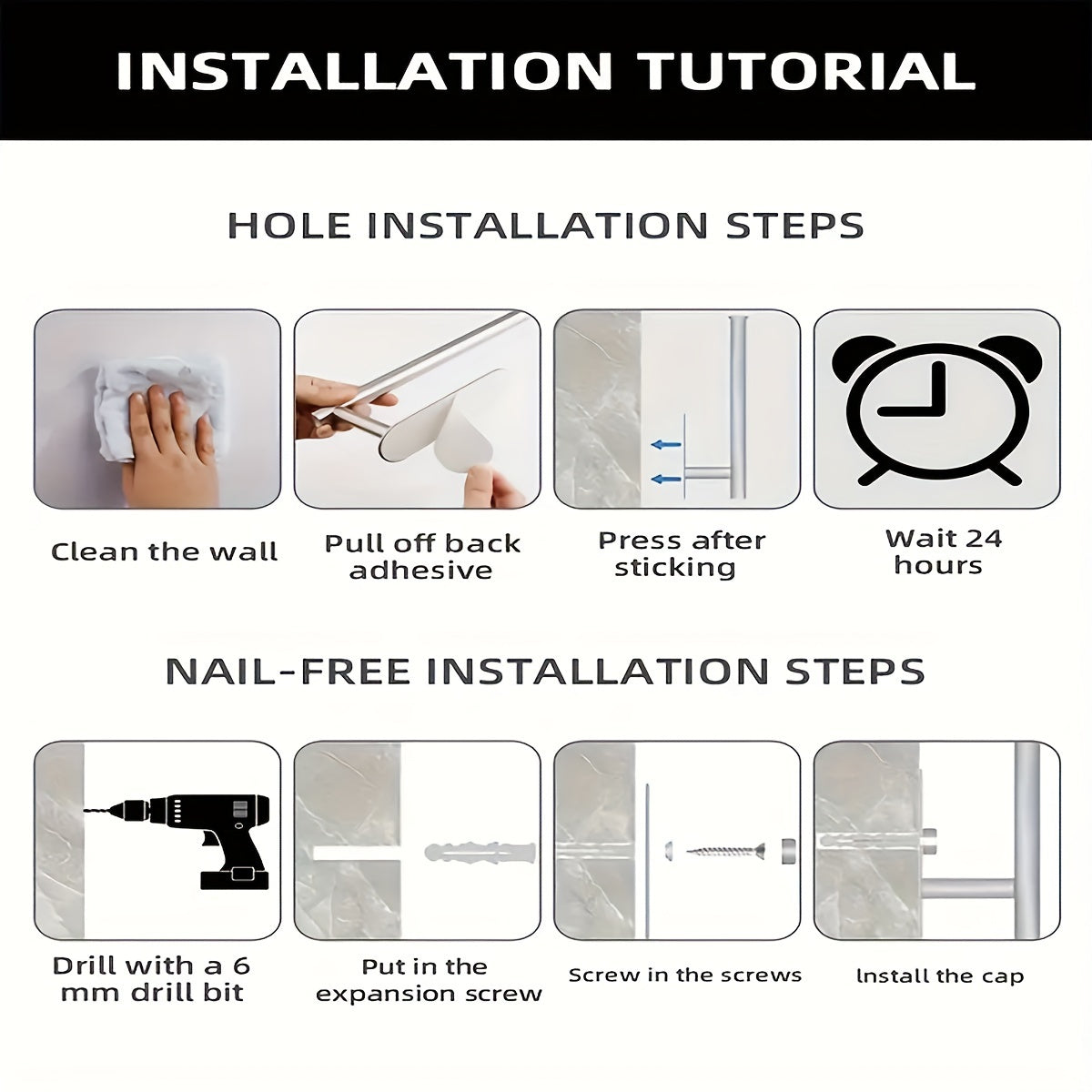 Self-Adhesive Paper Towel Holder in Stainless Steel, Single No-Drill Wall-Mounted Roll Organizer in Silvery or Black for Kitchen and Bathroom Storage