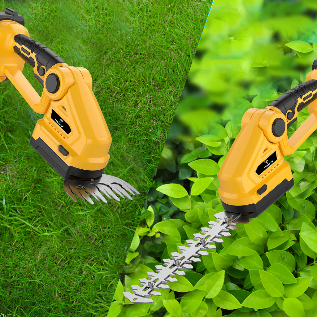 Cordless Hedge Trimmer by TEGATOK with Listed 20V Power, One- or Two-Battery Kit Options and Extended Model for Garden Shrub Trimming and Lawn Care