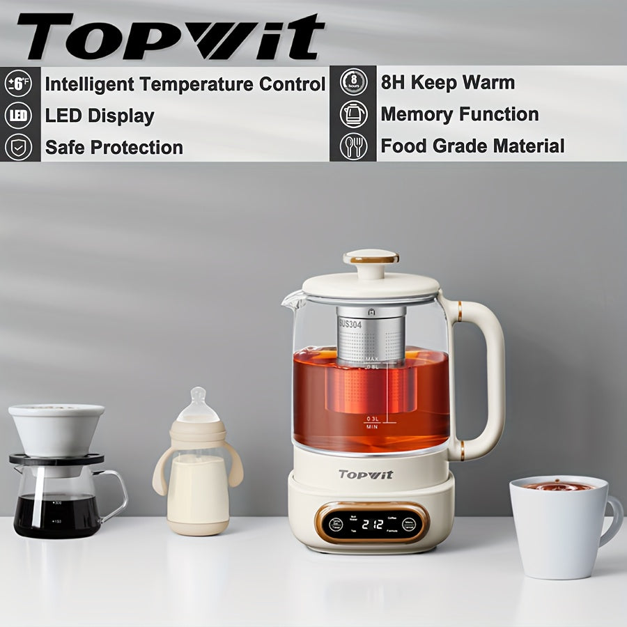 Tea Infuser Electric Kettle by Topwit, 0.8L Glass Tea Maker with Temperature Control, Brewing Programs, 8-Hour Keep Warm and 180-Second Settings Memory
