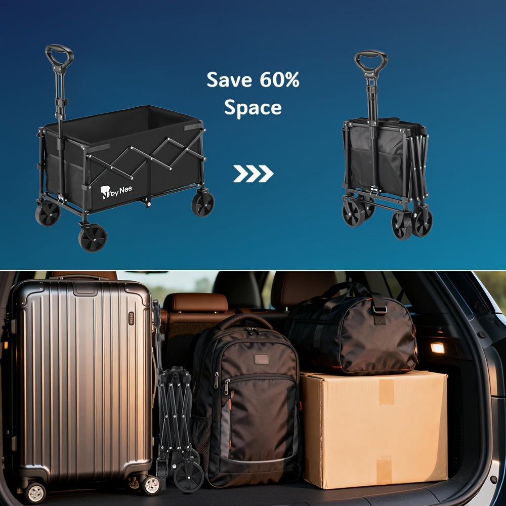 All-Terrain Folding Wagon with Heavy-Duty Metal Frame, Collapsible Camping and Garden Utility Cart for Picnics, Shopping and Outdoor Gear Transport