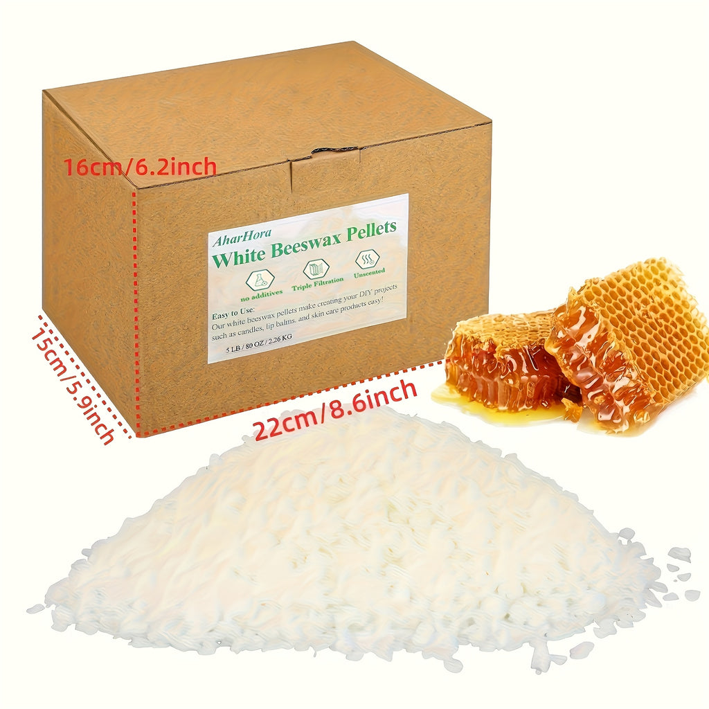 White Beeswax Pellets in Listed 5LB Weight for Candle Making, Container Candle Projects and DIY Wax Crafts for Adult Hobbyists and Handmade Gift Planning