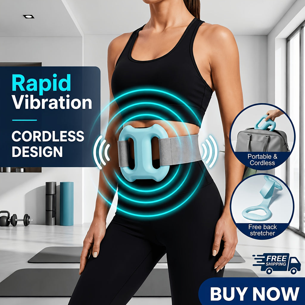 Electric Double-Ring Massager in Blue with Adjustable Belt and Listed Yoga Resistance Band, Fascia Roller Tool for Instruction-Guided Adult Personal Care