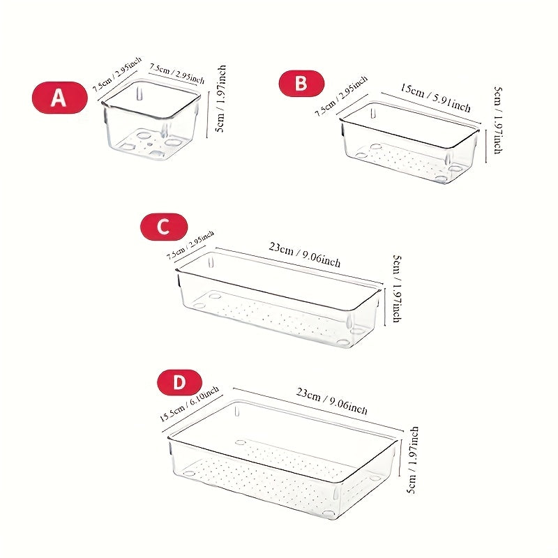 Transparent PET Drawer Organizer Set with 44-Piece, 58-Piece, 23-Piece or 11 Plus 2 Options for Desktop, Vanity, Bathroom and Bedroom Small-Item Storage