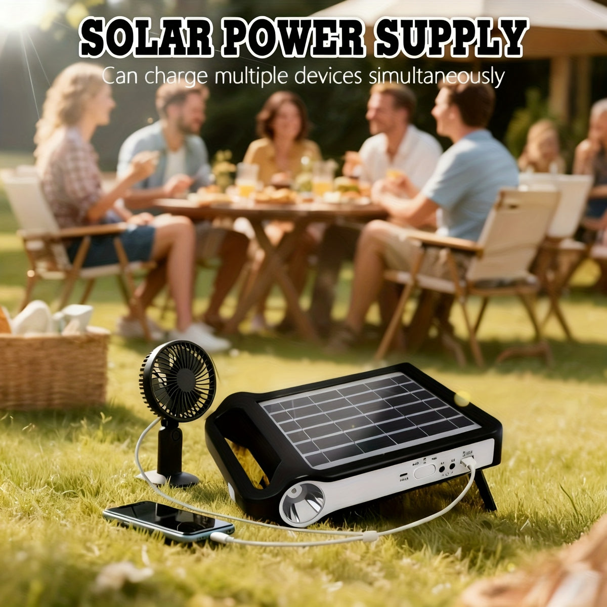Portable Solar Power Storage System in Black, Rechargeable Lithium Battery and USB Charging with Listed 5V Solar Panel for Compatible Small-Device Charging