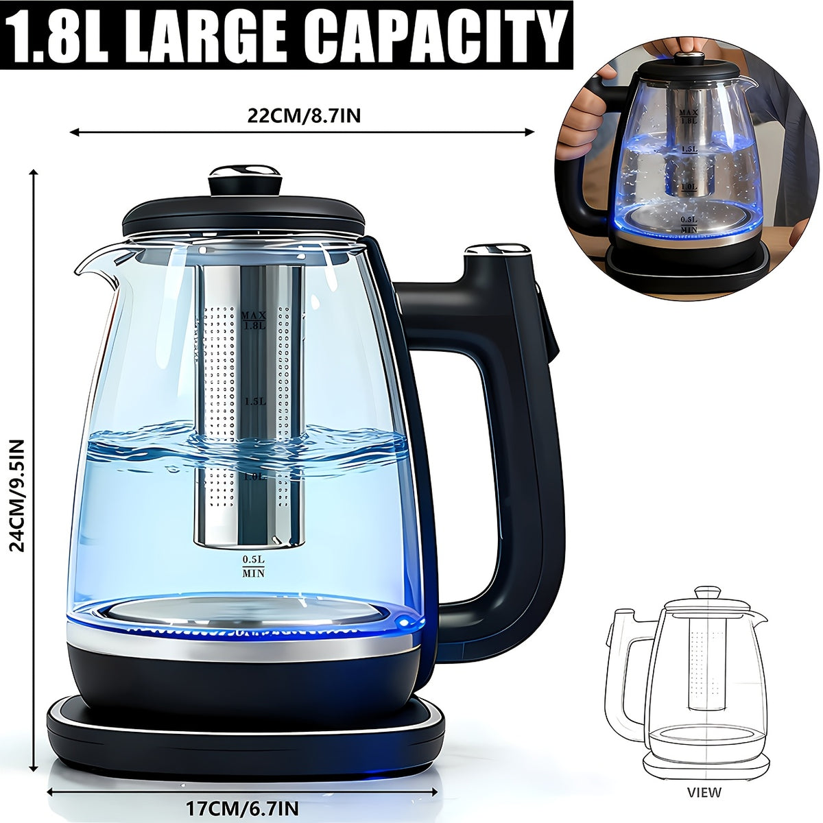 Fast Heating Electric Kettle 1150W, Hot Water Boiler with Overheat Protection and Removable Stainless Steel Filter, Easy to Clean Kettle for Tea, Coffee and Daily Drinking Water