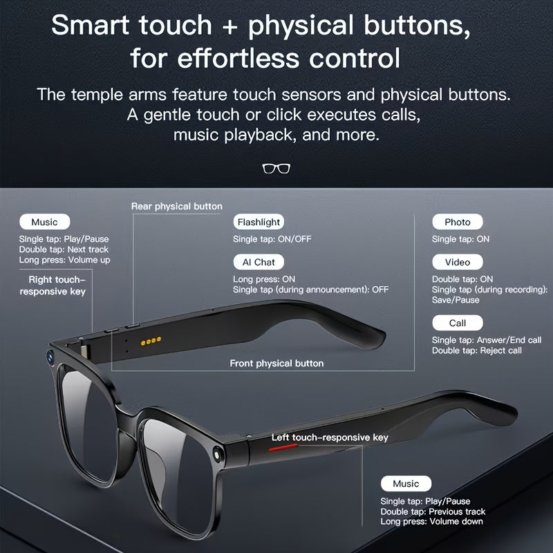 Smart Video Recording Glasses with Listed 1080P Video, 8MP Wide-Angle Camera, 163-Language Translation, Wireless Music and Calls in Black M02S or M08 Options