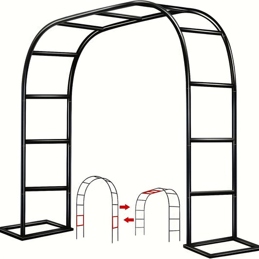 Garden Arbor Arch for Climbing Plants, Metal Wedding Trellis with Two Assembly Size Configurations, White or Black with Base and Black without Base Options