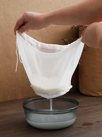 Wide Mouth Reusable Filter Bag, One White Fine Mesh Beverage Strainer for Coffee, Juice, Soy Milk and Home Kitchen Drink Preparation