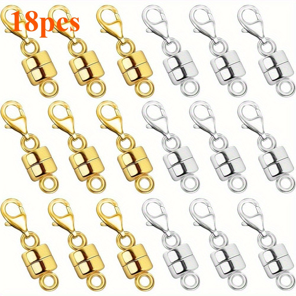 Magnetic Jewelry Clasp Converter Set, 18 Pieces in Golden and Silvery Colors with Lobster Clasps for Compatible Necklace and Bracelet Chains