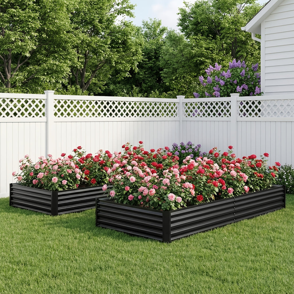 Metal Raised Garden Bed by TOMNK, Galvanized Outdoor Planter in Silvery or Black, One- or Two-Piece Size Options for Vegetables, Herbs and Flowers