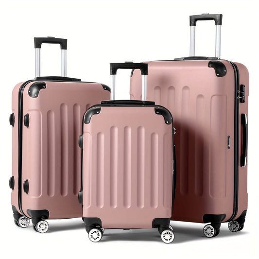 Spinner Luggage Set with ABS Hard Shell and Corner Protectors, Three 20, 24 and 28-Inch Travel Suitcases with 360-Degree Wheels in Multiple Colors