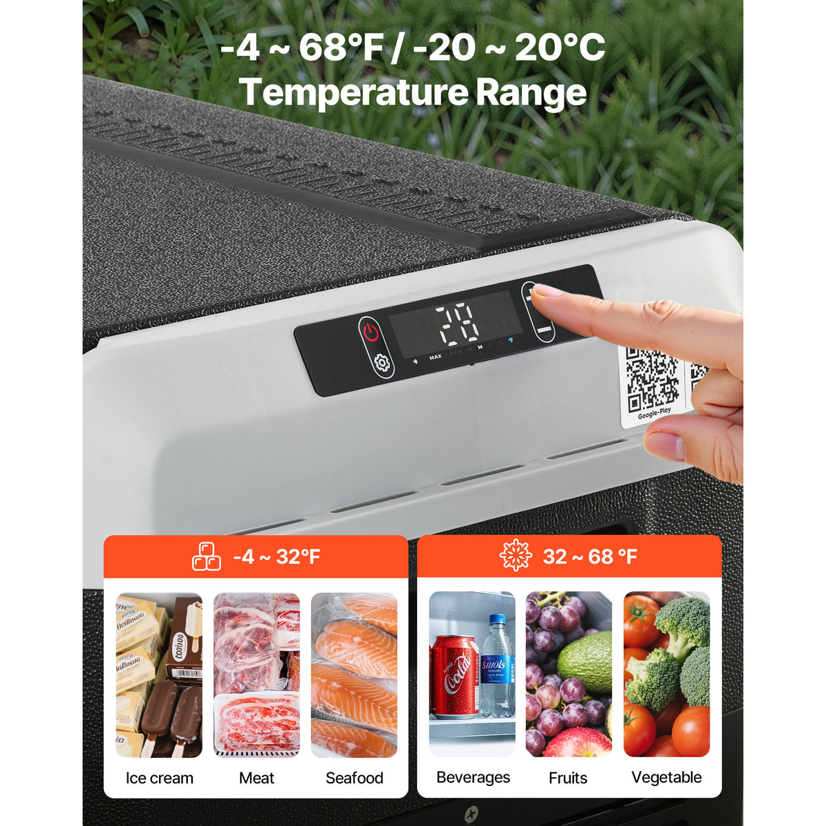 12V Car Refrigerator Freezer by VEVOR, 25L, 30L, 40L or 50L Portable Compressor Cooler with AC/DC Power and Battery Protection for RV Camping and Road Trips