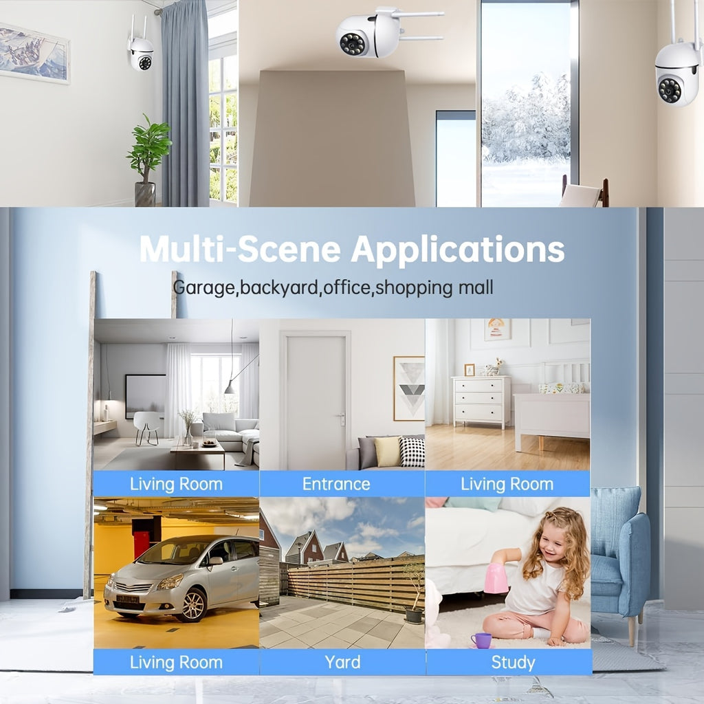 5MP WiFi Security Camera 4-Pack by PHANSATIM with USB Cables, 2.4GHz PTZ Motion Tracking, Color Night Vision, Spotlight, Siren and Two-Way Audio